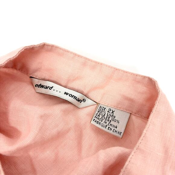 Edward Linen Tunic Top Blouse Shirt Plus Size 2X Pink Eyelet 3/4 Sleeve Button - Picture 6 of 7